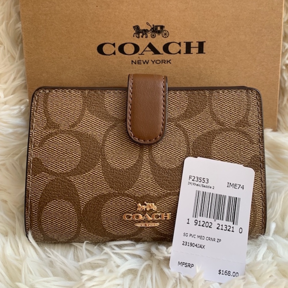 COACH Medium Corner Zip Wallet In Signature Canvas